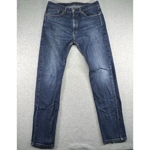 Levi's 505 Straight Jeans Mens 36X34 Dark Wash Stretch Cotton Denim Distressed